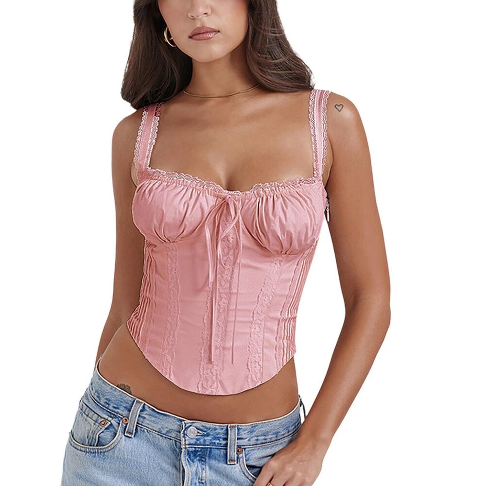 5189 Lace Up Cami Corset Tops Cold Shoulder Zip Side Ties Back Sexy Going